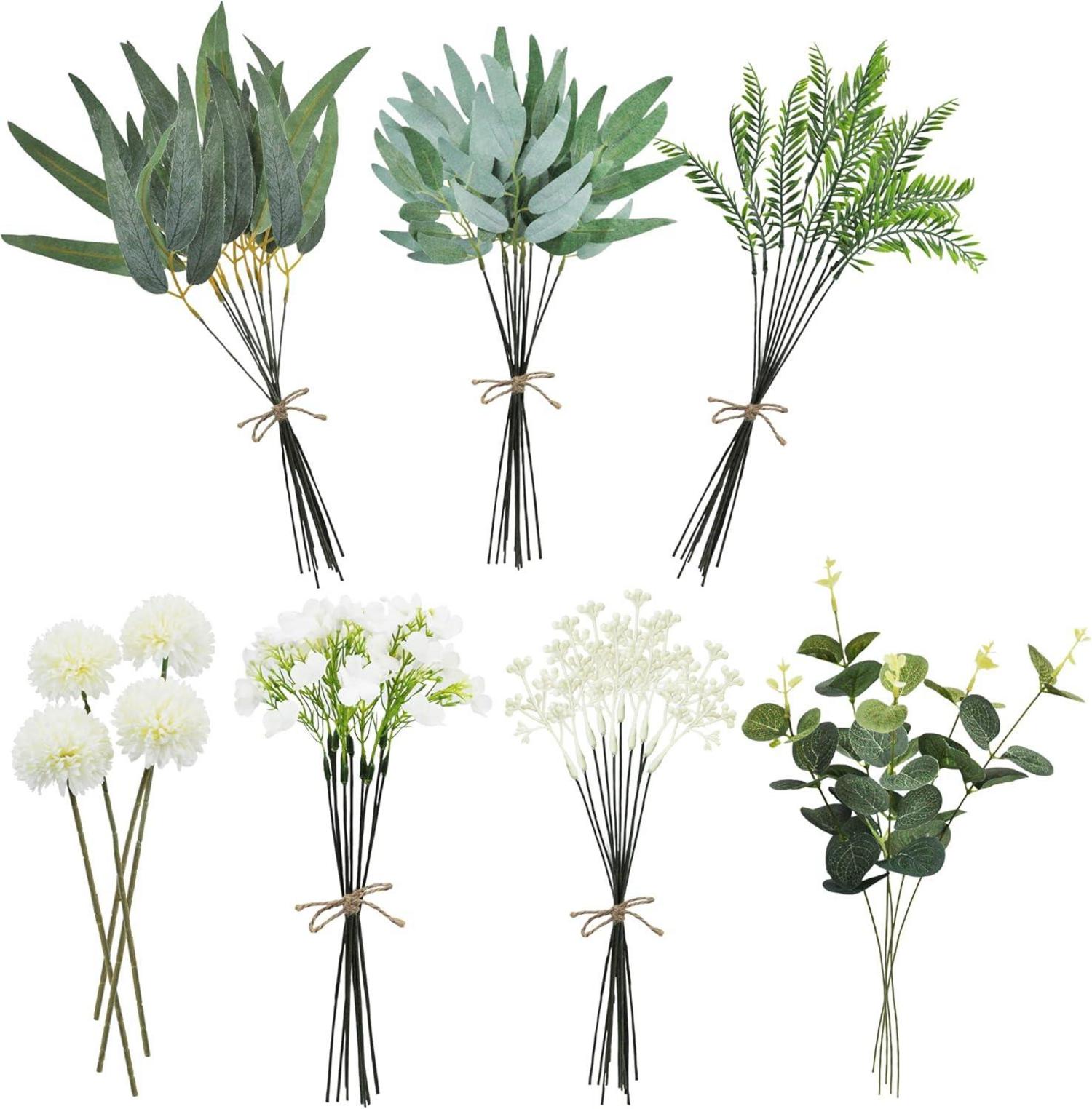 Künstliche Zweige Blumen Weiß Kunstblumen Dekozweige Eukalyptus