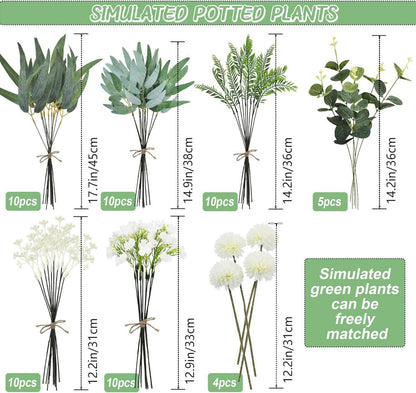 Künstliche Zweige Blumen Set, 59 Stück Weiß Dekozweige