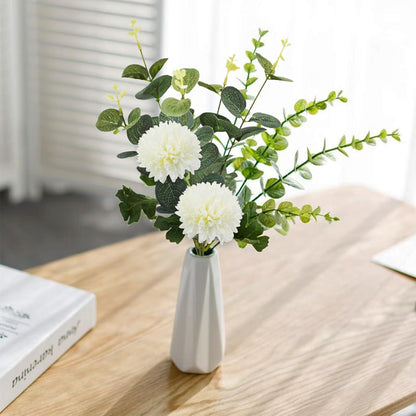 Kunstblumenstrauß Weiss Blätter Deko Eukalyptus Hortensien Bouquet