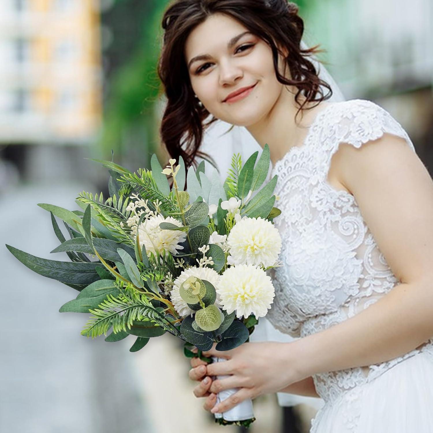 Kunstblumenstrauß Weiss Blätter Deko Eukalyptus Hortensien Bouquet
