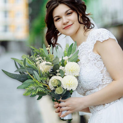 Kunstblumenstrauß Weiss Blätter Deko Eukalyptus Hortensien Bouquet