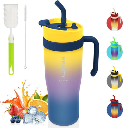 Trinkflasche 1.2 Liter Sport mit Strohhalm und Griff Gelb BPA-frei