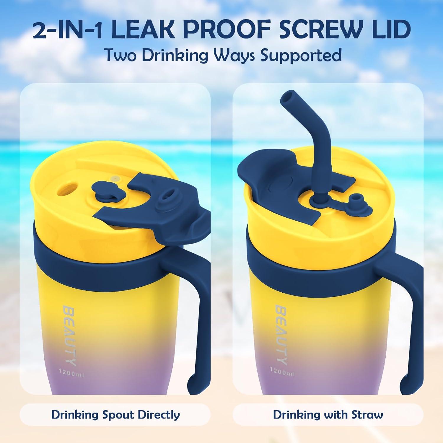 Trinkflasche 1.2 Liter Sport mit Strohhalm und Griff Gelb BPA-frei