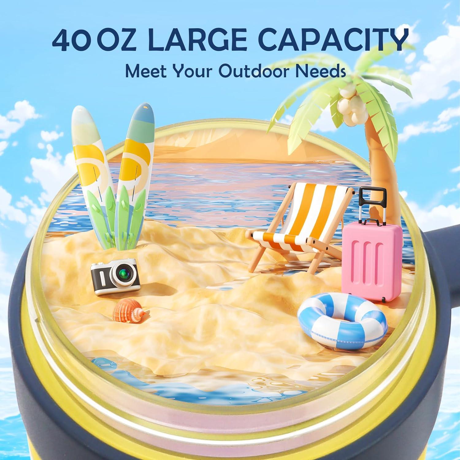 KETIEE Trinkflasche 1.2L Sport Strohhalm Griff BPA-frei Gelb