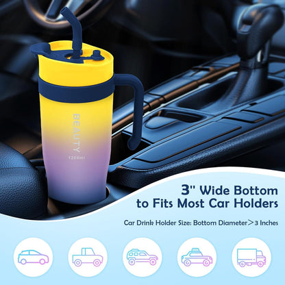 Trinkflasche 1.2 Liter mit Strohhalm und Griff BPA-frei Gelb