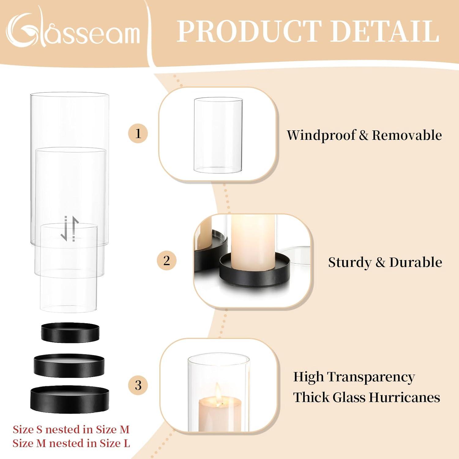 Windlichter Glas Kerzenhalter Schwarz 3er Set Stumpenkerzen
