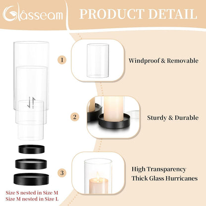 Windlichter Glas Kerzenhalter Schwarz 3er Set Stumpenkerzen
