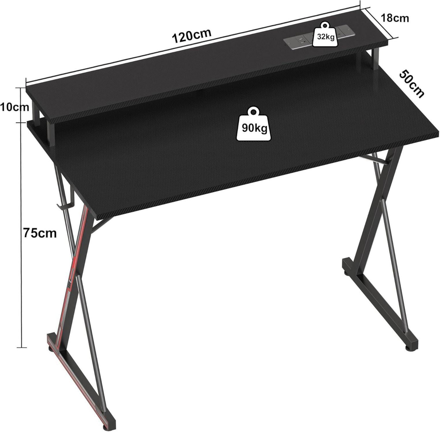 Gaming Schreibtisch LED Steckdosenleiste 120x50 cm Ergonomic PC