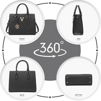 Moderne Damen Handtasche V-Stepp Henkeltasche Goldene Beschläge 28x23x14cm