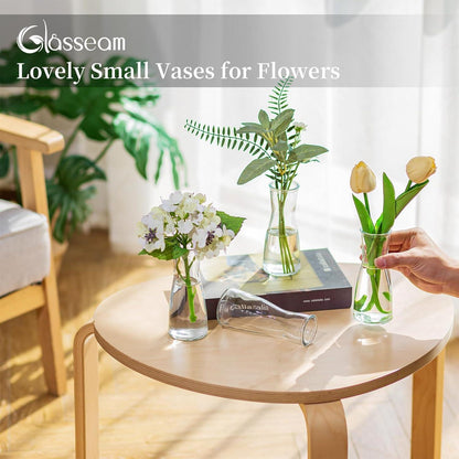 Kleine Glasvasen Set 12 Stück Blumenvasen Klar Modern Minimalistische für Hochzeit Party Tischdeko