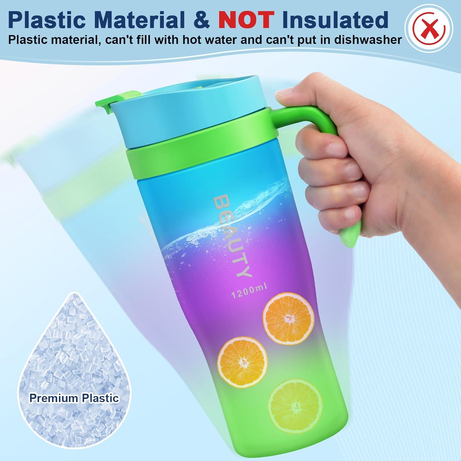 KETIEE Trinkflasche 1.2 Liter mit Strohhalm und