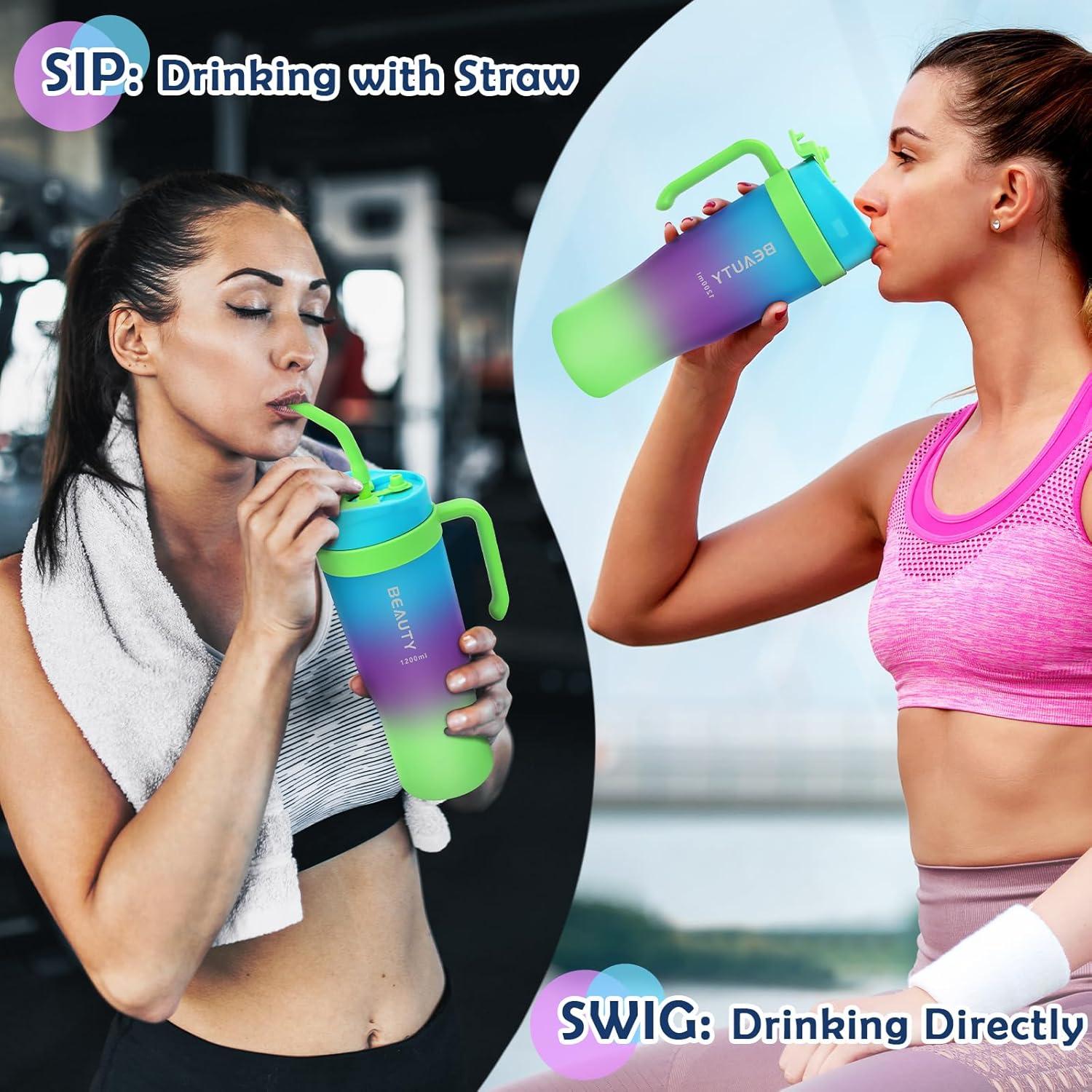 Trinkflasche 1.2L Sport mit Strohhalm Griff BPA-frei Wasserflasche Blau