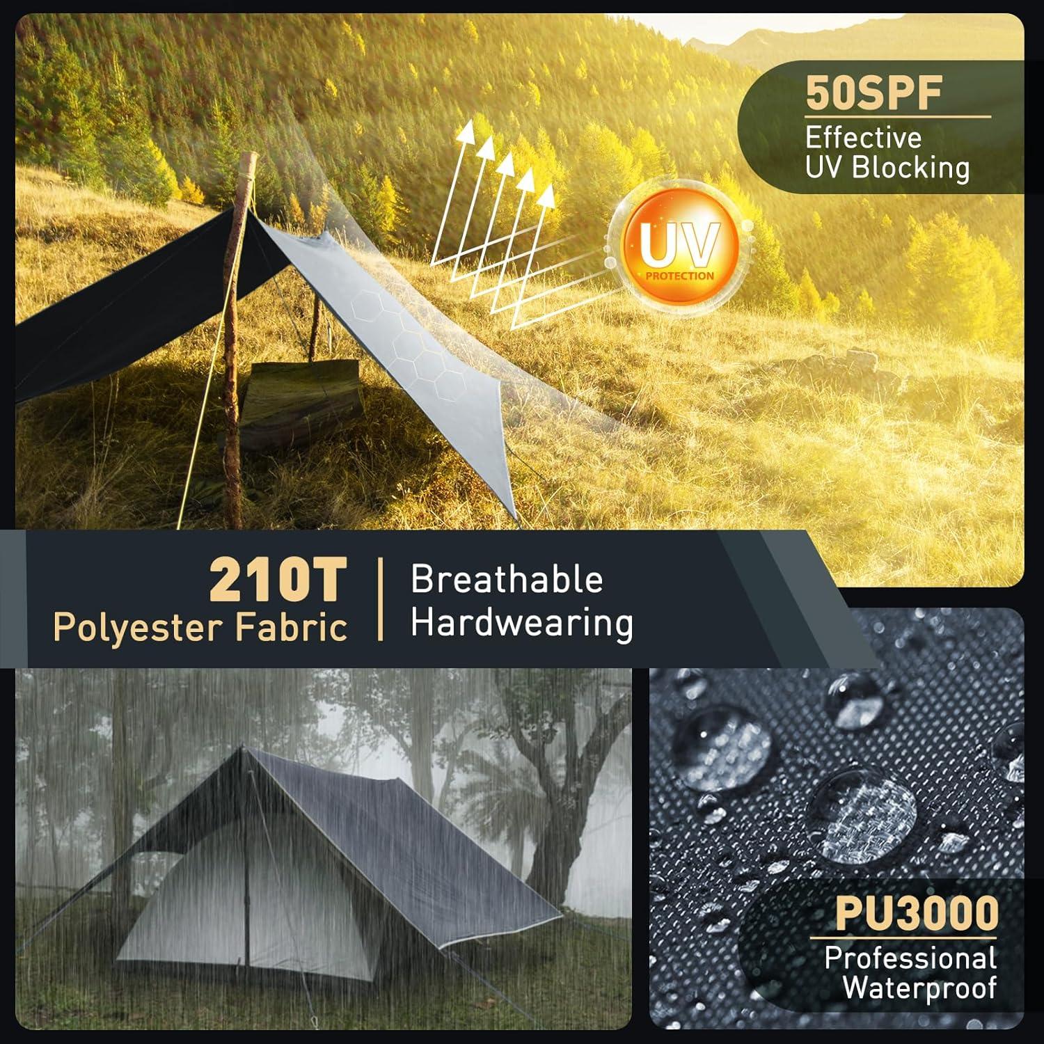 VOSOIR Tarp 3x4M Wasserdicht, Ultraleicht Camping