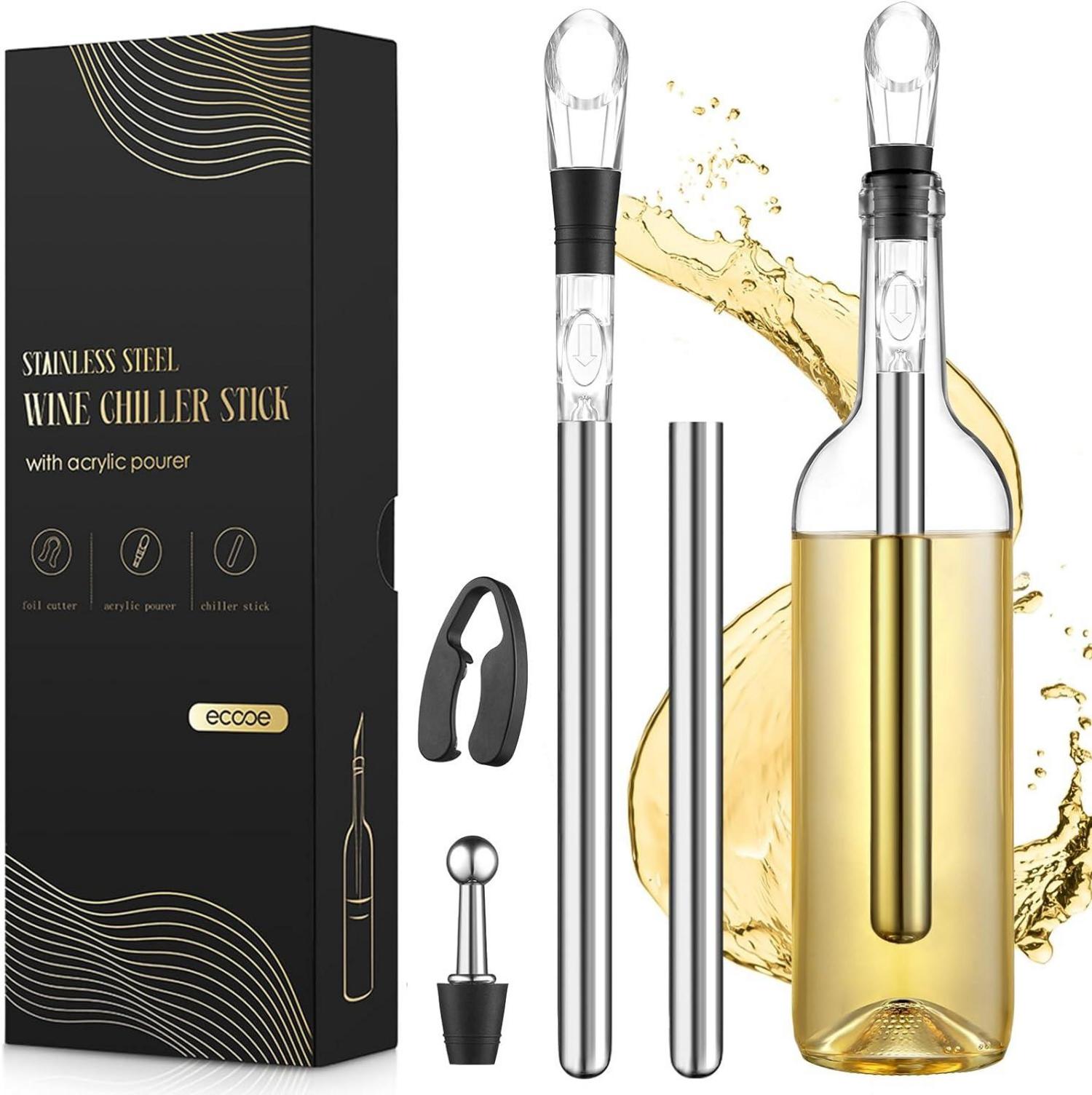 Weinkühlstab Set 5-in-1 mit Ausgießer Edelstahl Stab Stopper