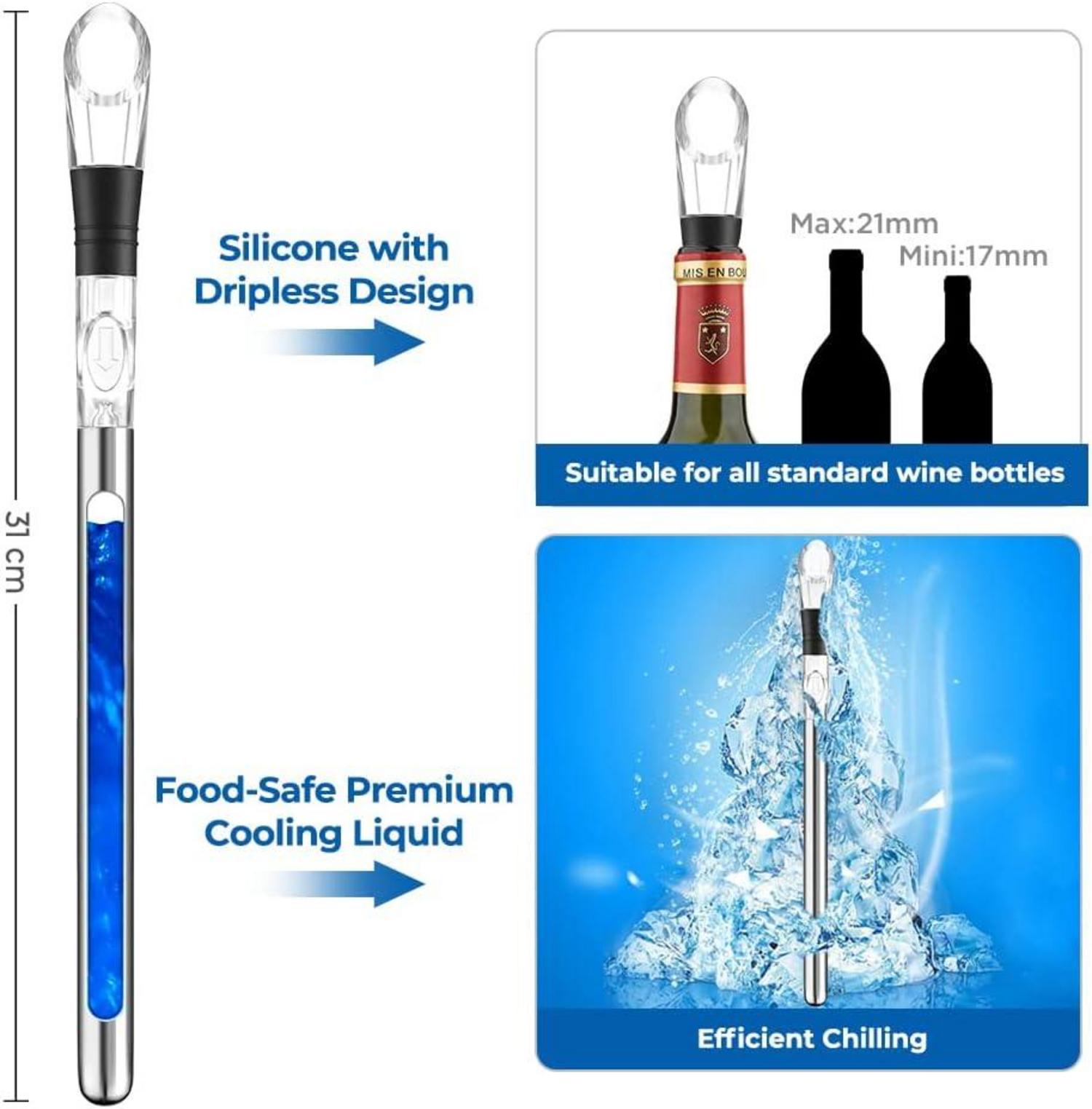 Weinkühlstab Set Edelstahl Ausgießer Stopper 2 Stück