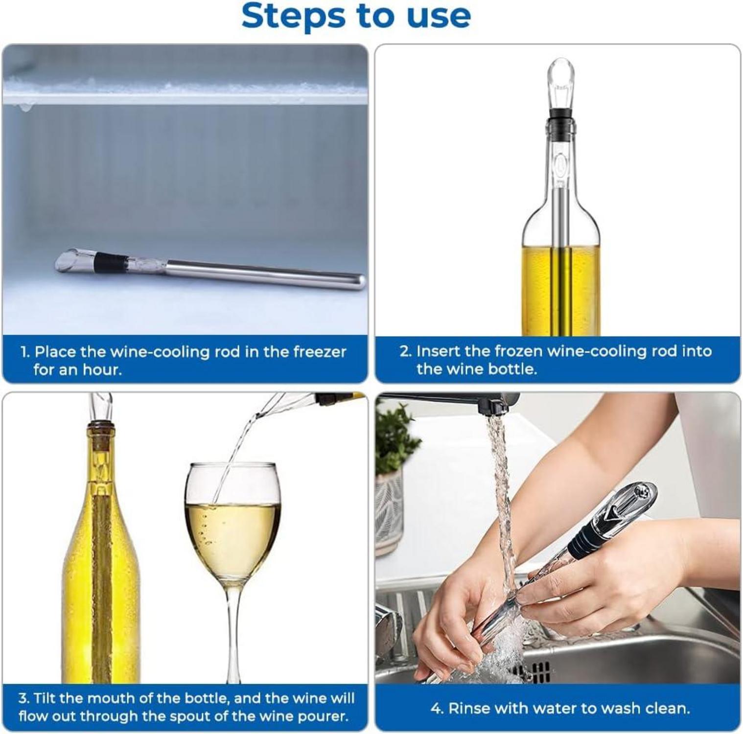 Ecooe 5-in-1 Weinkühlstab Set Edelstahl Ausgießer Stopper