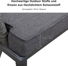 11-TLG Gartenmöbel Set Aluminium Rattan Grau Waterproof UV-beständig