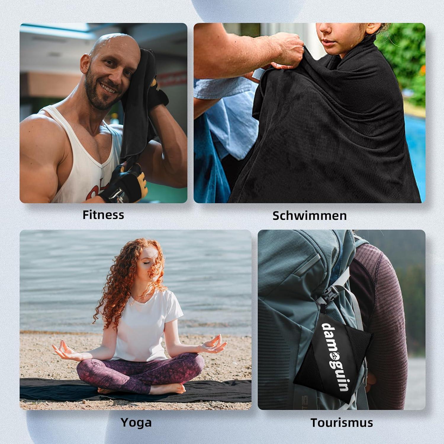 3er-Set Mikrofaser Fitness Handtuch Schnelltrocknend Schwarz