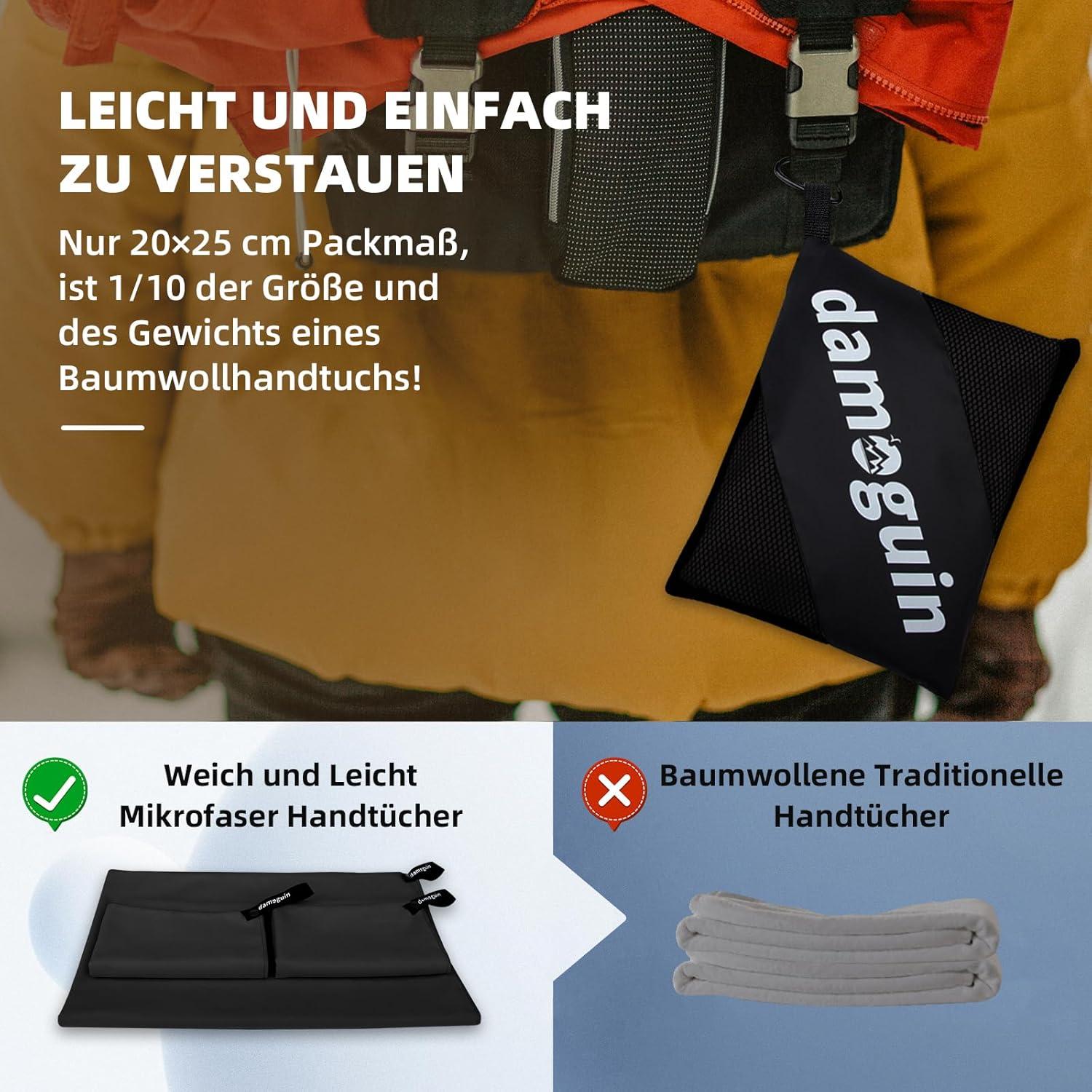 3er-Set Mikrofaser Handtuch Schwarz 180*80cm & 2 Klein 80*40cm