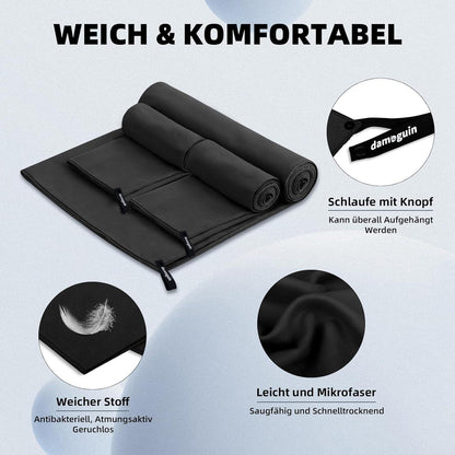 3er-Set Mikrofaser Fitness Handtuch Groß und Klein Schwarz