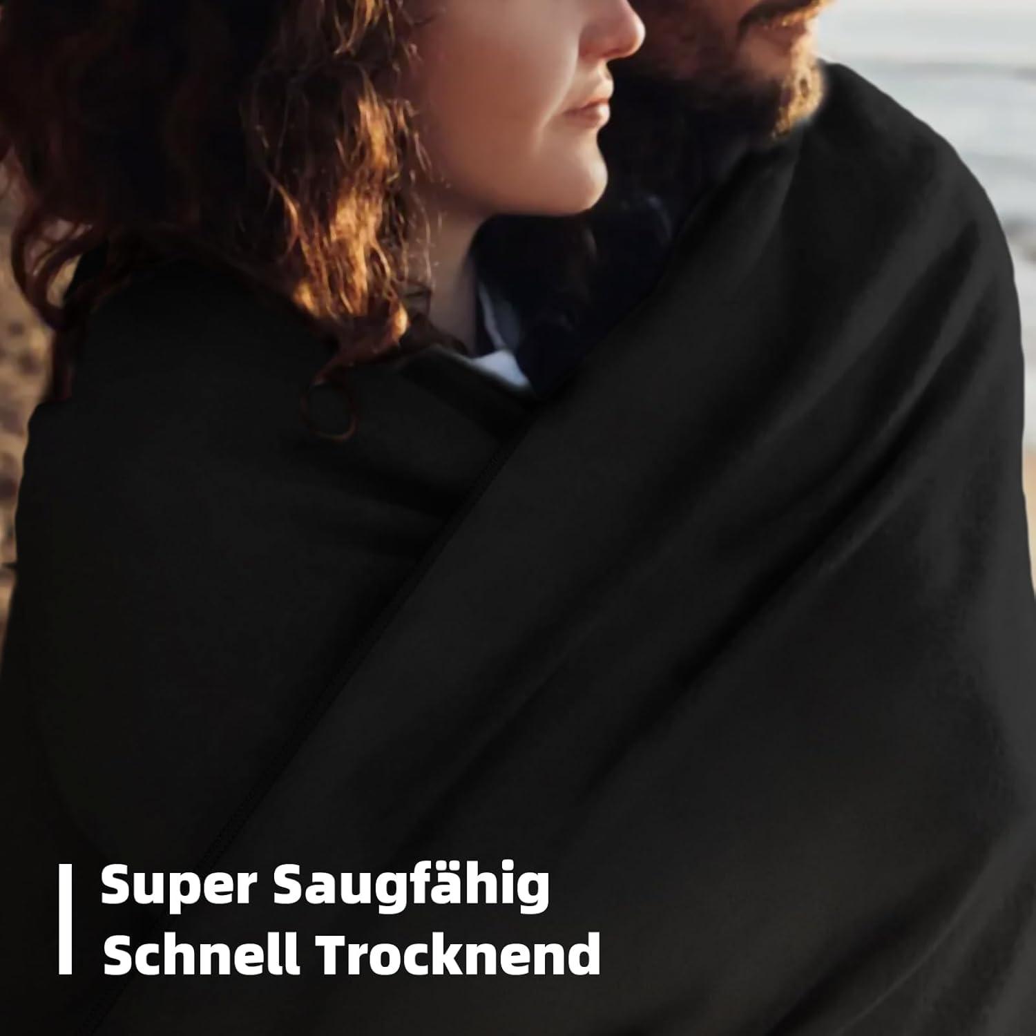 3er-Set Mikrofaser Fitness Handtuch Groß und Klein Schwarz