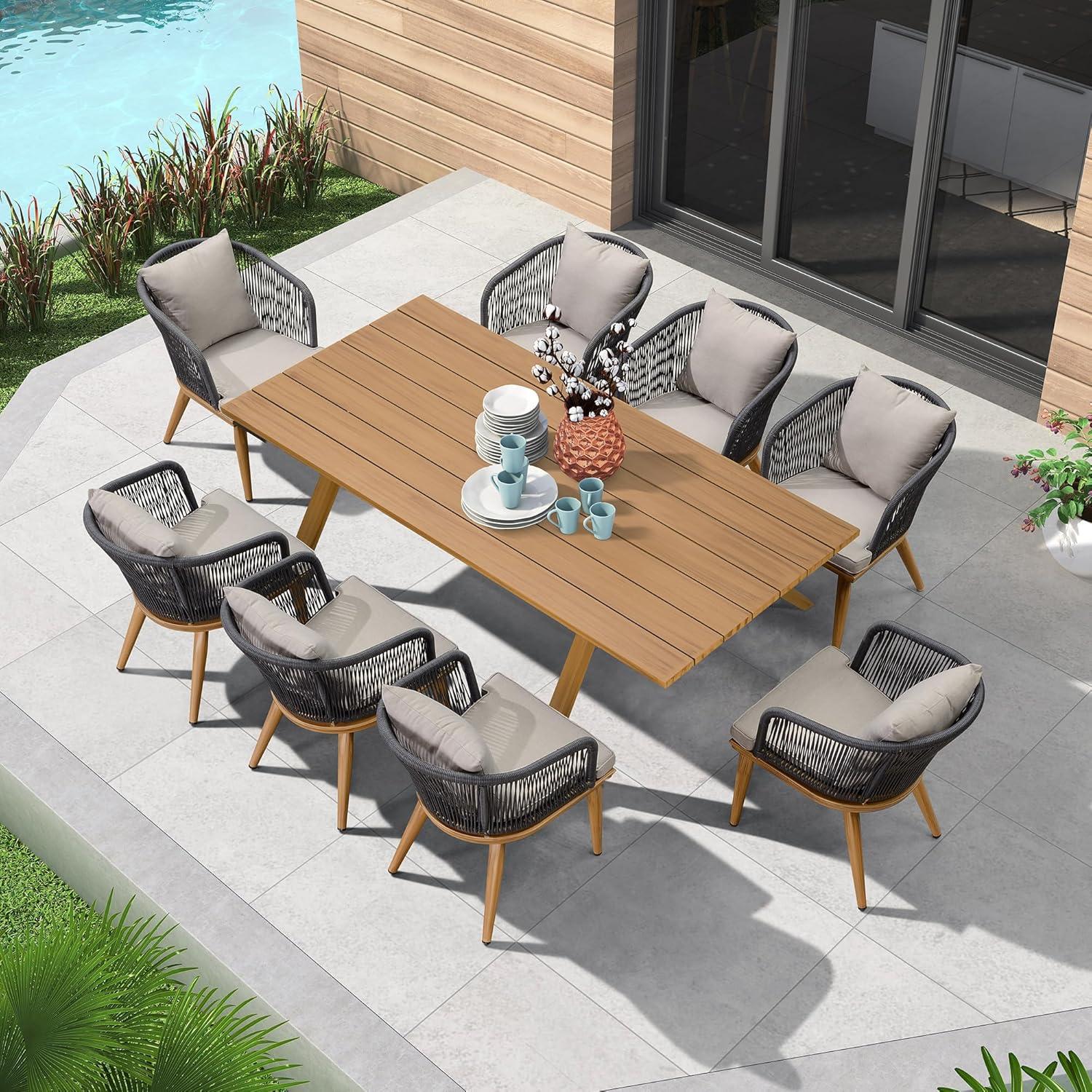 PURPLE LEAF Gartenmöbel Set 8 Stühle mit Tisch Aluminium Rattan Gartengarnitur Natur