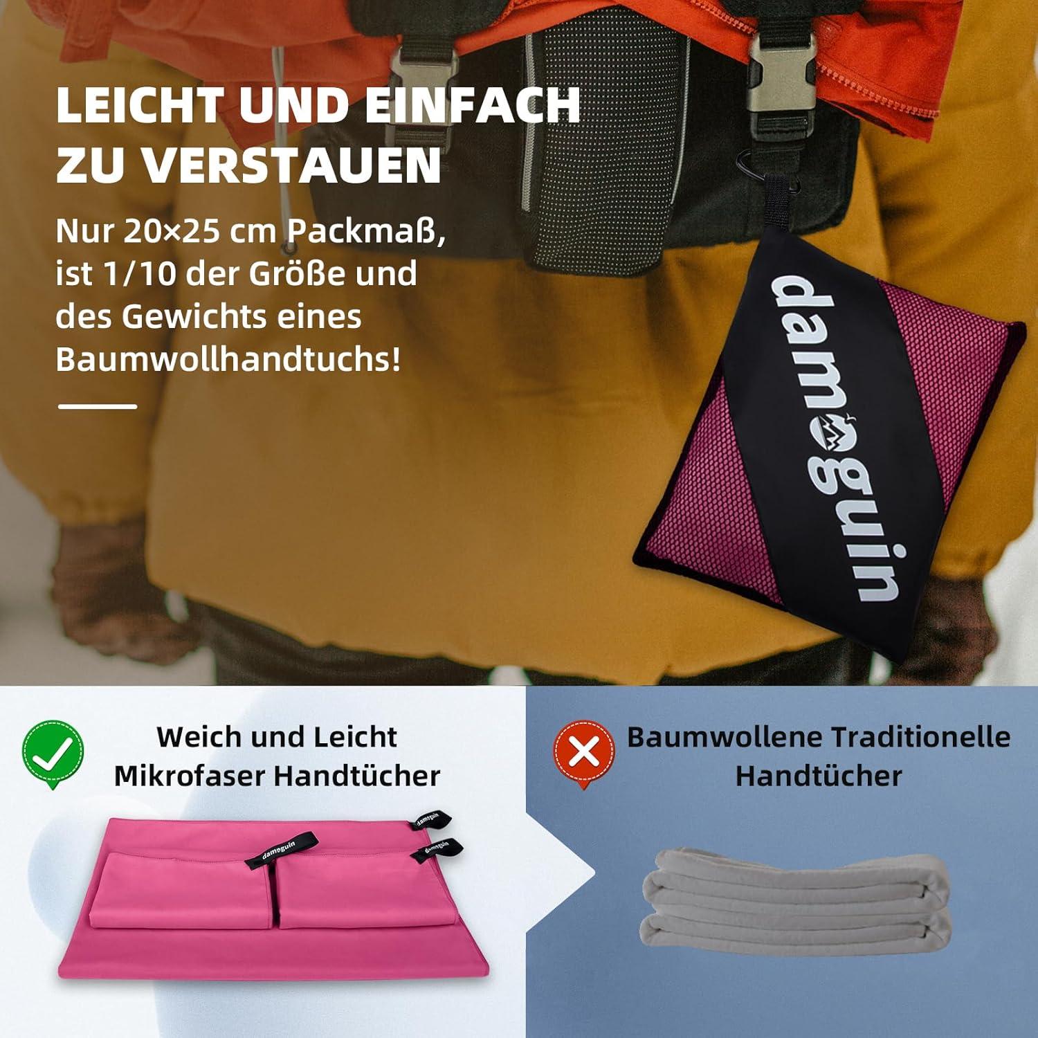 Mikrofaser Handtuch Set Groß & Klein Schnelltrocknend Rosa