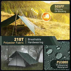 VOSOIR Tarp 3x3M Wasserdicht Camping Zeltplane Ultraleicht