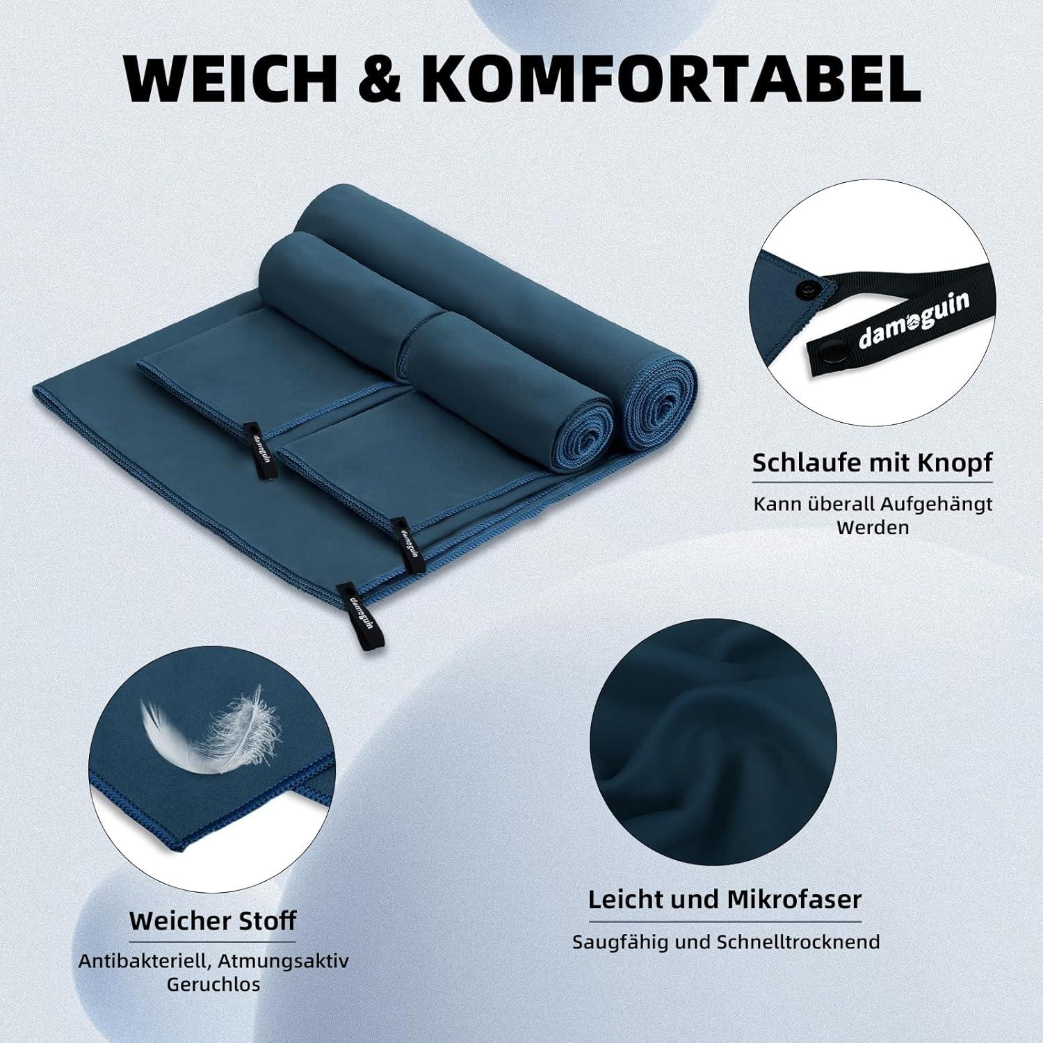 Mikrofaser Handtuch Set Groß Klein Fitness Schnelltrocknend Marineblau