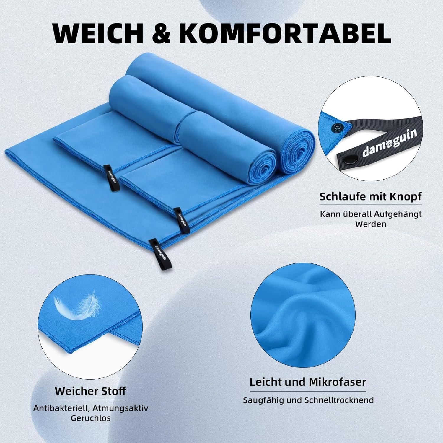 Mikrofaser Handtuch Set Blau Schnelltrocknend Fitness 3-teilig