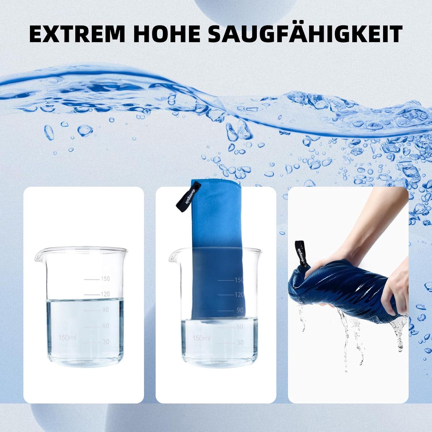 Großes und kleines Mikrofaser Fitness Handtuch Set in Blau, 3-teilig