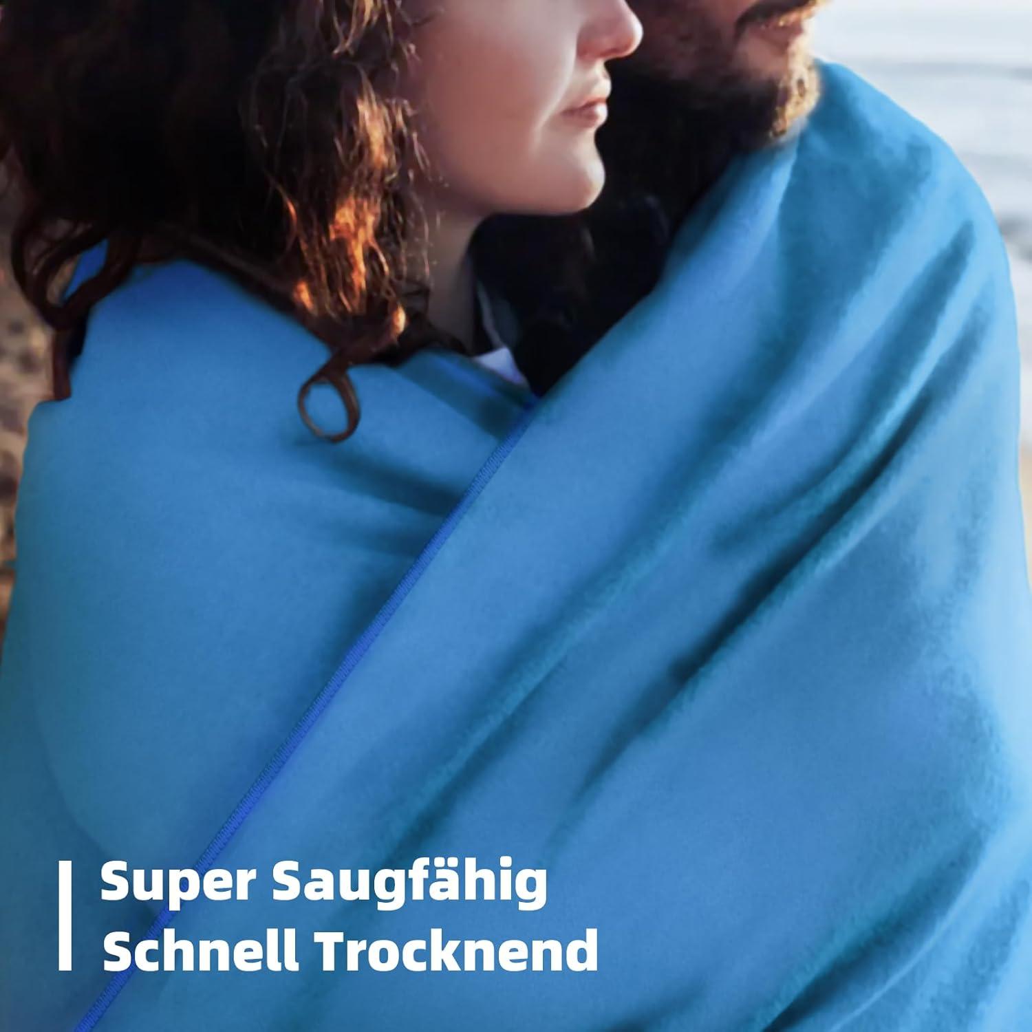 Mikrofaser Handtuch Set Blau Schnelltrocknend Fitness 3-teilig