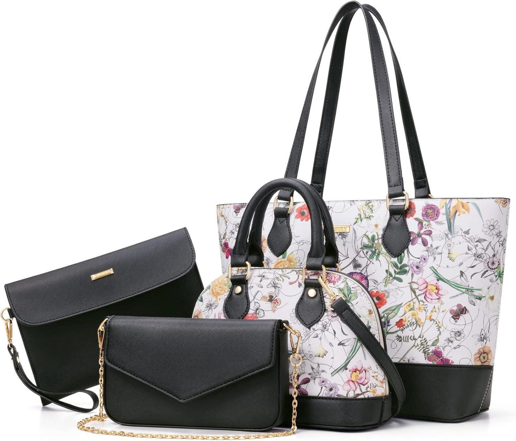 4-teiliges Handtaschen Set für Damen Blumenmuster