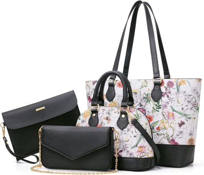 4-teiliges Handtaschen Set für Damen Blumenmuster
