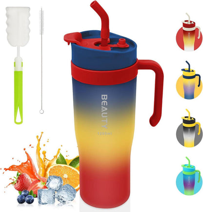 KETIEE Trinkflasche 1.2 Liter Sport Strohhalm Griff BPA-frei