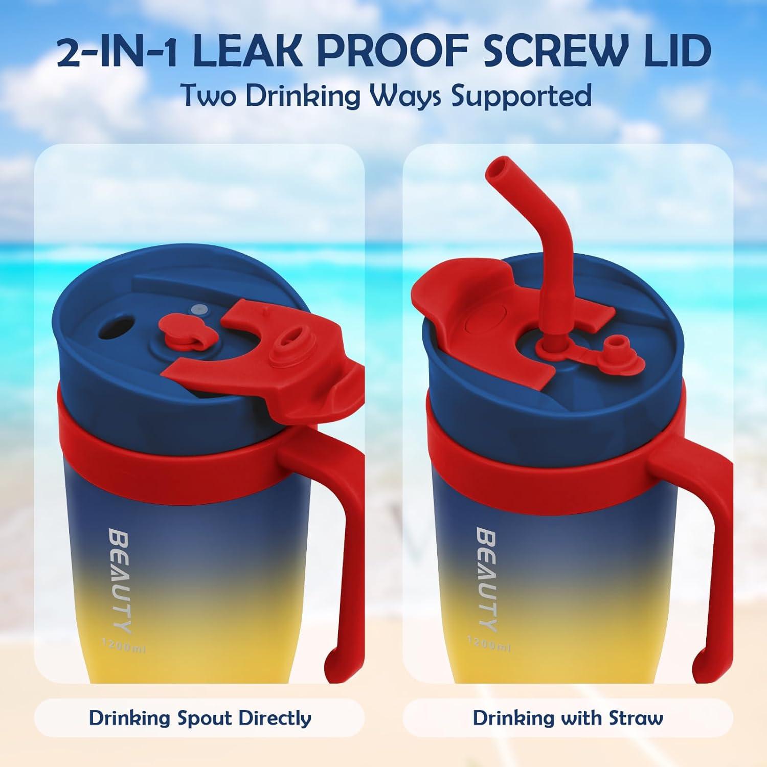 KETIEE Trinkflasche 1.2 Liter Sport Strohhalm Griff BPA-frei