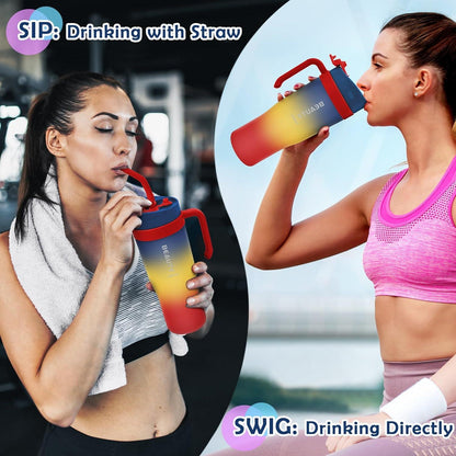 1.2L Trinkflasche Sport Strohhalm Griff BPA-frei Marineblau