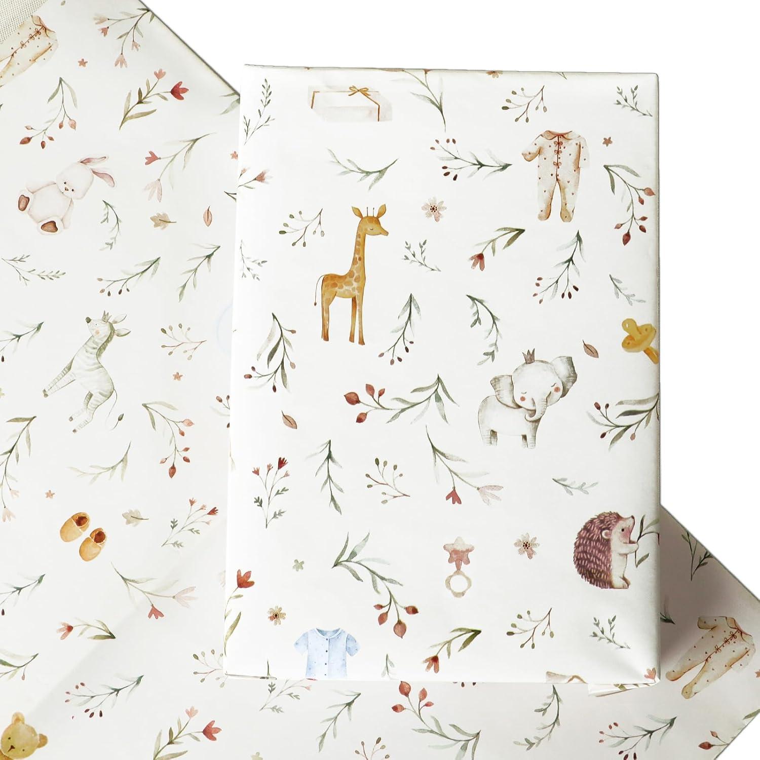 Geschenkpapier Taufe Kinder Tiermuster 4 Blatt 50x70cm
