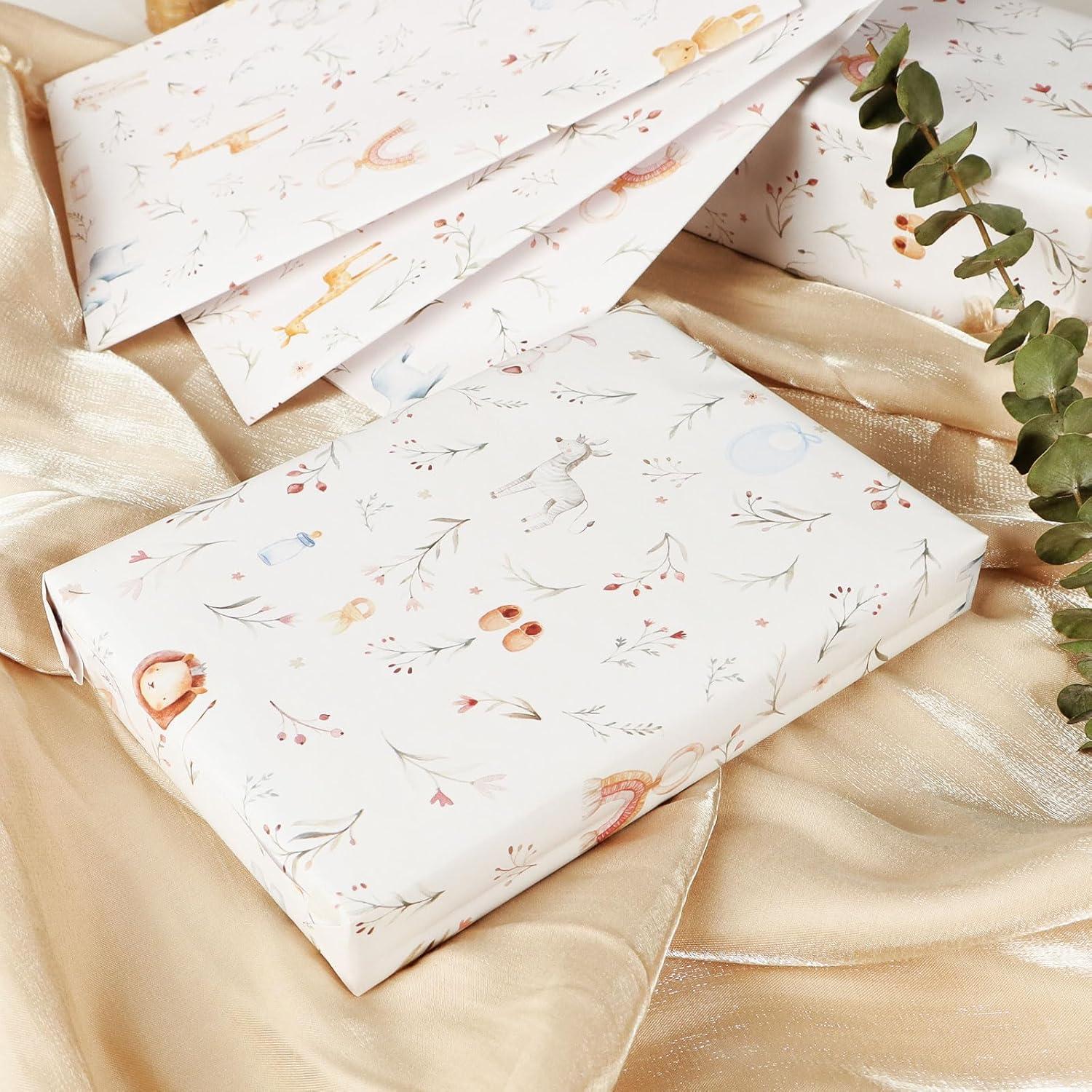4 Blatt Tier Geschenkpapier 50x70cm Taufe Kinder Verpackung Mädchen Jungen