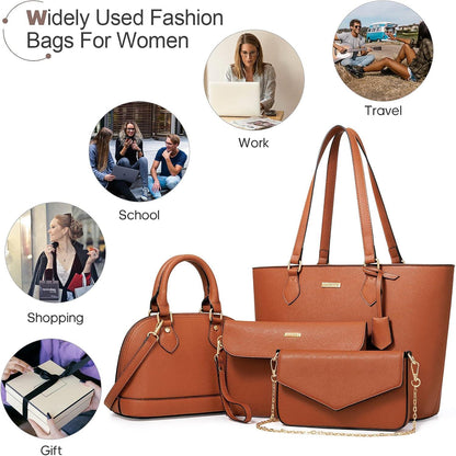 Handtasche Damen 4-teiliges Set Schultertasche Tragetasche Büro Reise - Braun