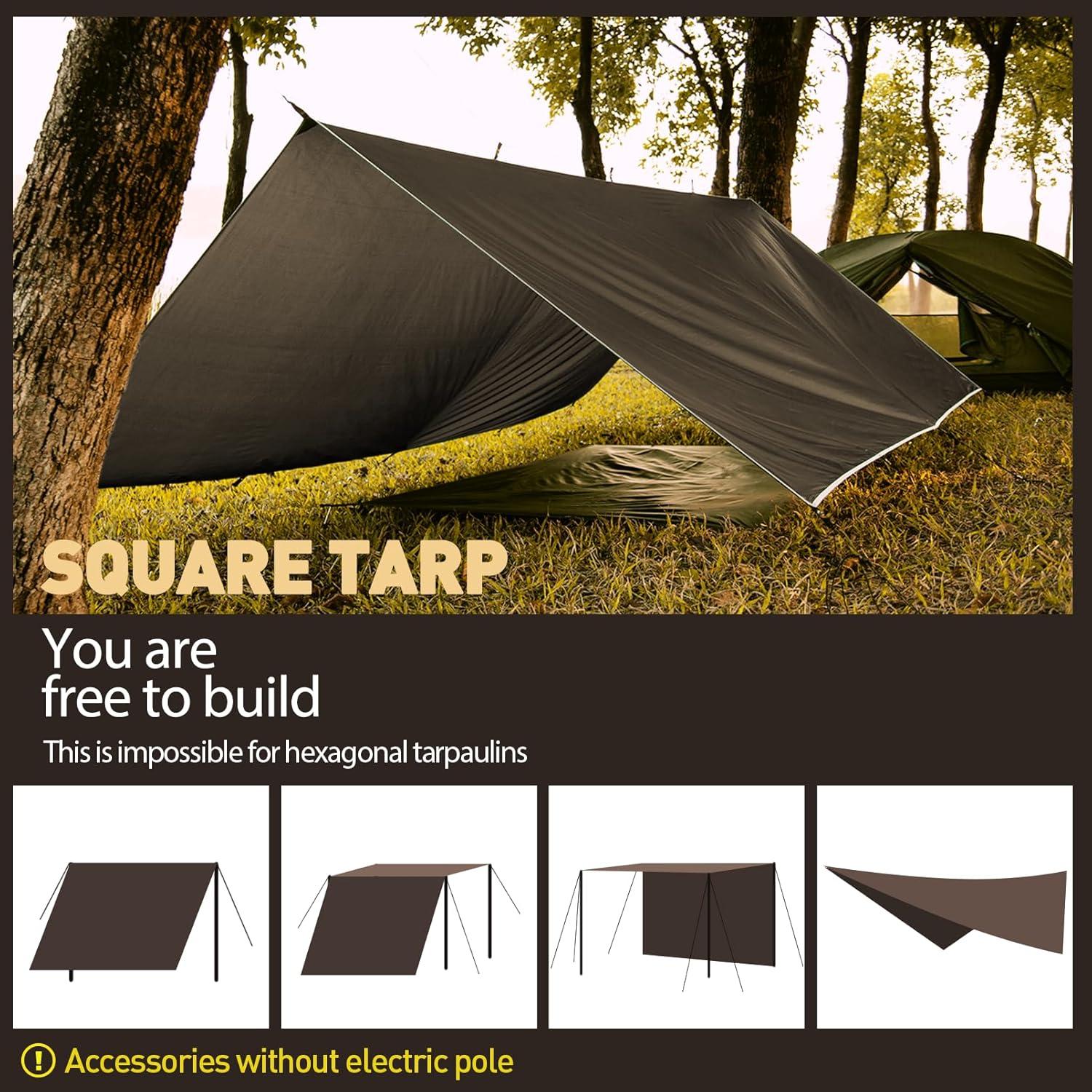 VOSOIR Tarp 3x5M Ultraleicht Wasserdicht Camping Zeltplane Anti-UV Sonnenschutz
