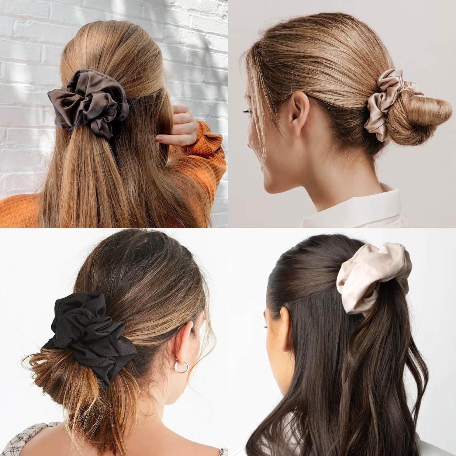 6er Set Seiden Haargummis Scrunchies Satin in 6 Farben, Damen Premium