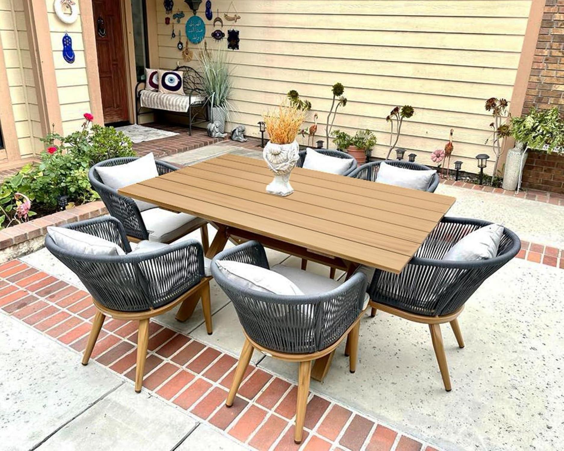 PURPLE LEAF Gartenmöbel Set 7-tlg Teak Esstisch