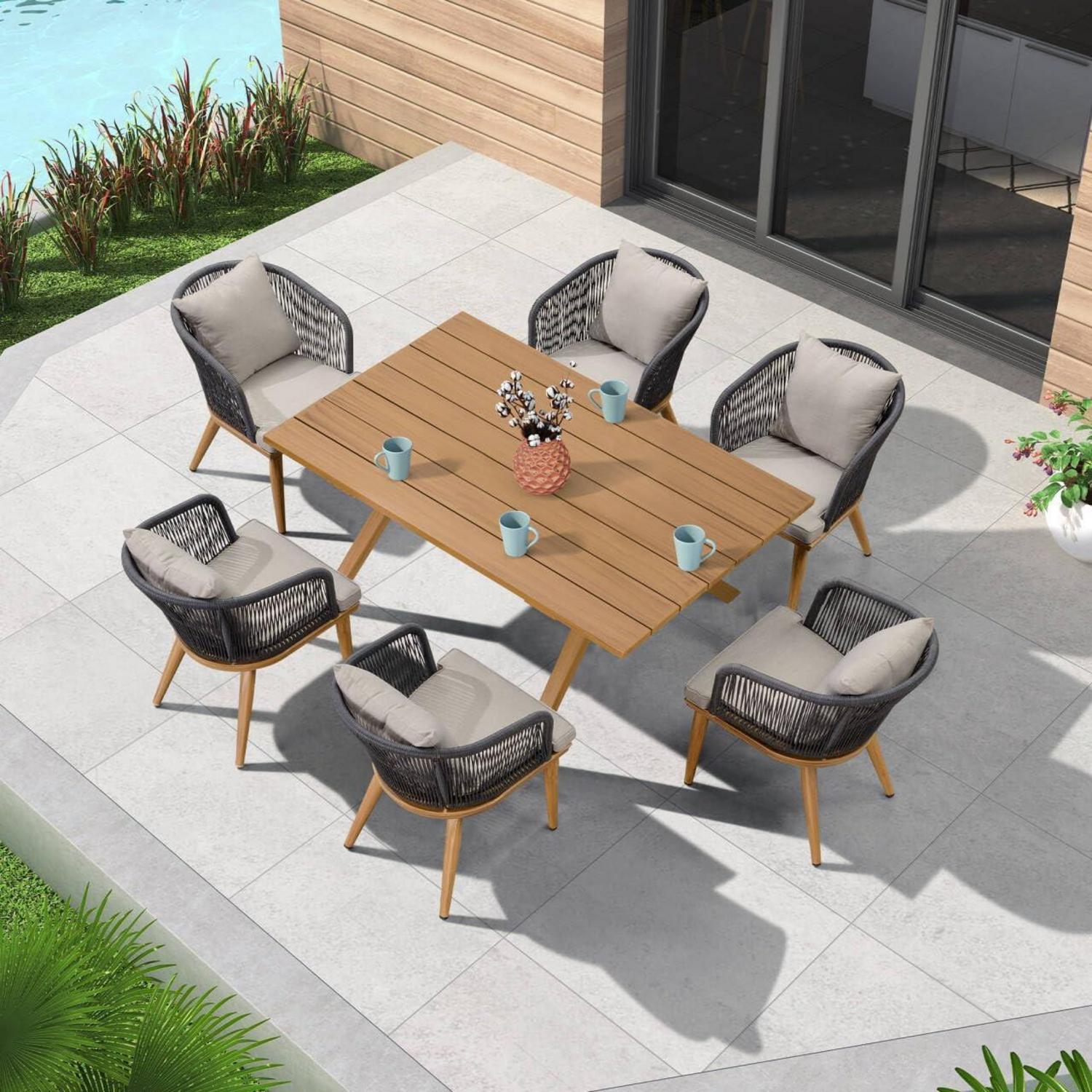 Gartenmöbel Set Terrassenmöbel Außen Balkonmöbel Teak Wetterfest UV Esszimmerstühle Kissen