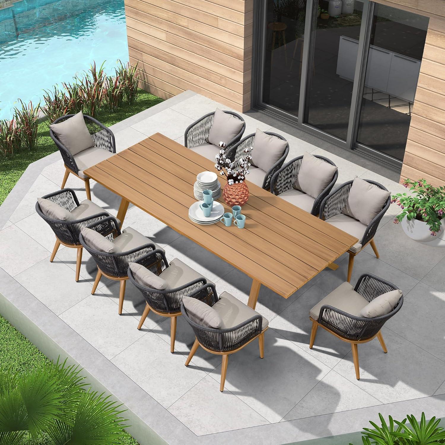 11-tlg Gartenmöbel Set Aluminium Rattan Esstisch Stühle