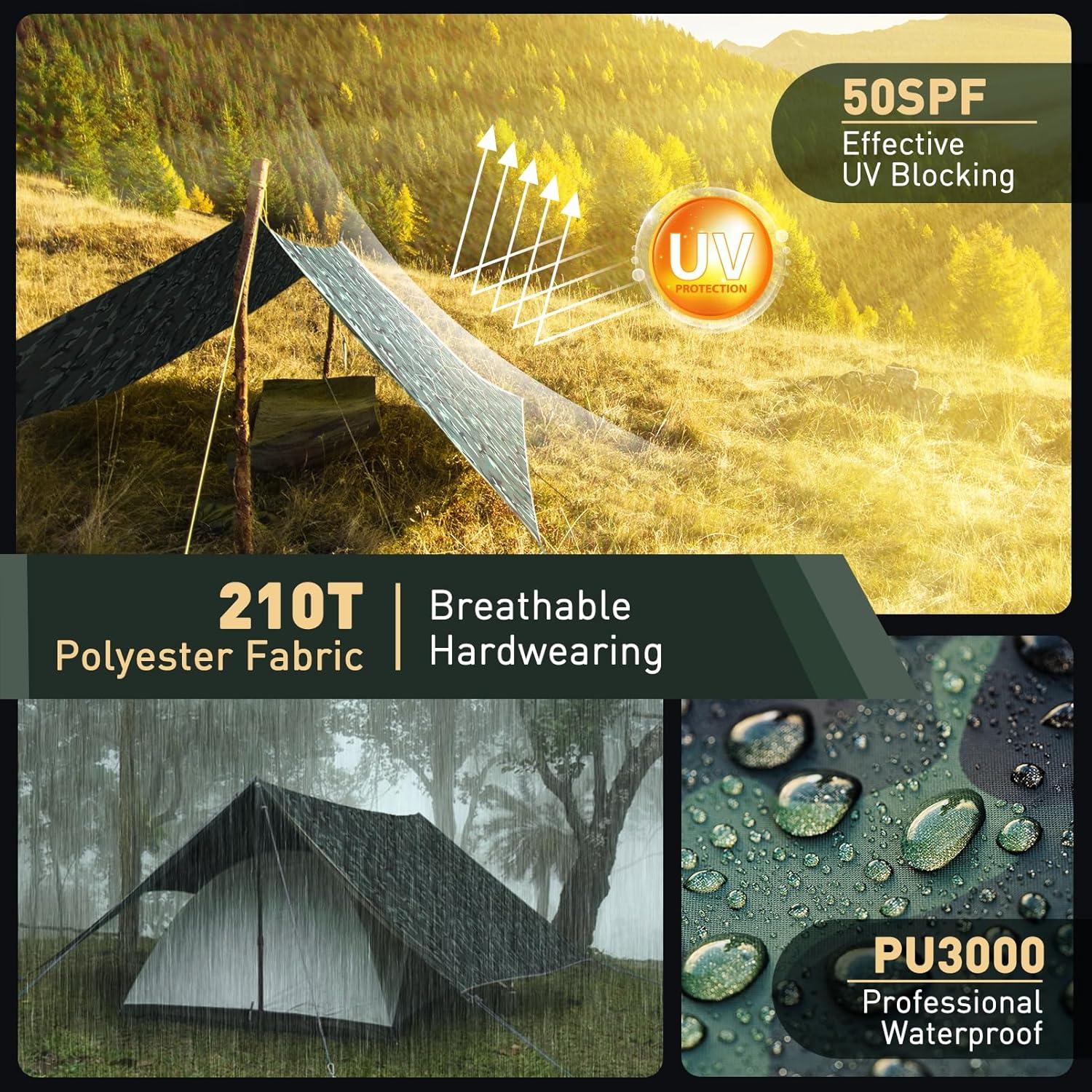 VOSOIR Tarp 3x3M/3x4M Wasserdicht & Ultraleicht Camping