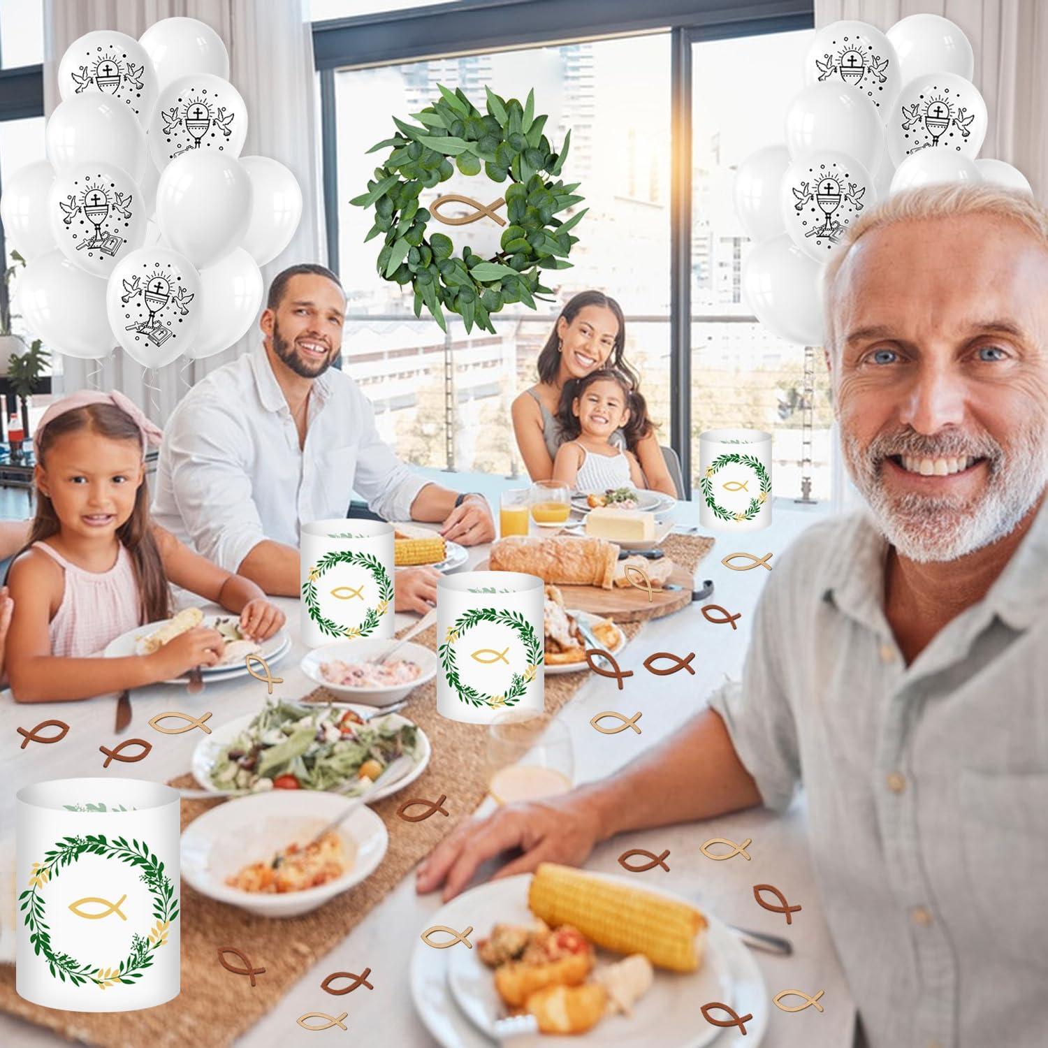 Taufe Deko Set Junge Mädchen Luftballons Fisch Girlande Holzfische