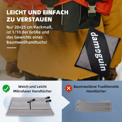 3er-Set Mikrofaser Handtuch, Groß & 2 Stück Klein Schnelltrocknende Microfaser Fitness Handtücher für Sport und Reise