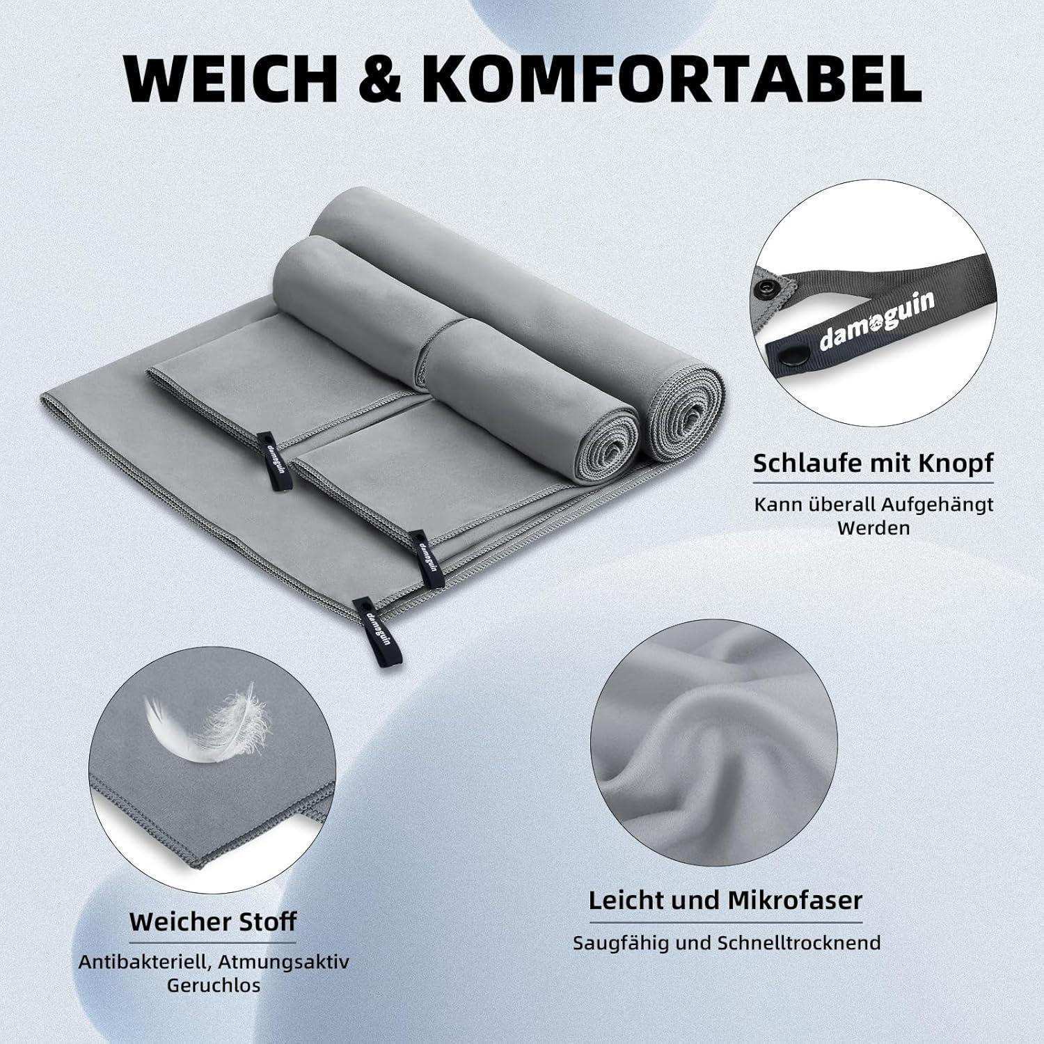 3er-Set Mikrofaser Handtuch Groß Klein Schnelltrocknend Strand Bad Fitness