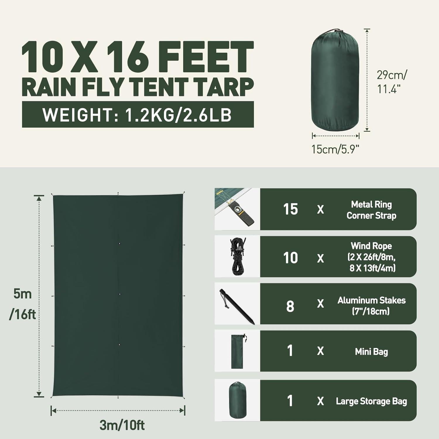 Camping Tarp 3x5M Wasserdicht Ultraleicht Zeltplane Anti-UV Schutz